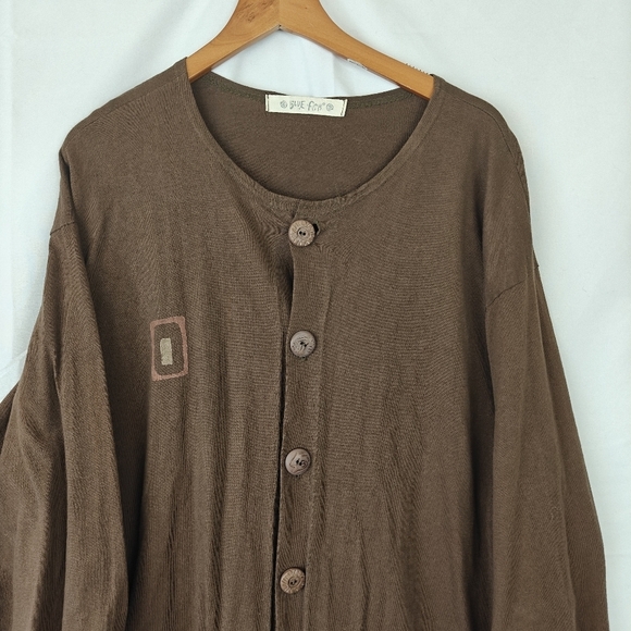 VTG Rare Blue Fish Hand Painted Cotton Brown Button Up Jacket Size 2 Women's - Picture 6 of 15
